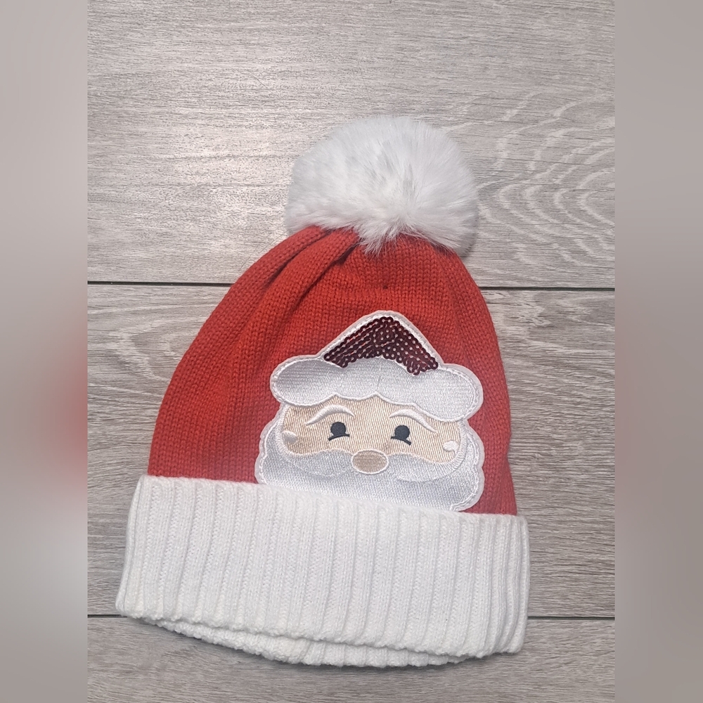 New 2pc Red Santa Beanie with White Pom-Pom And Black Beanie